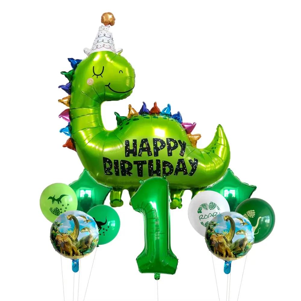 1Set Happy Birthday Dinosaur Number Star Foil Balloons with Jurassic Theme Latex Balloon Children'S Birthday Party Decorations