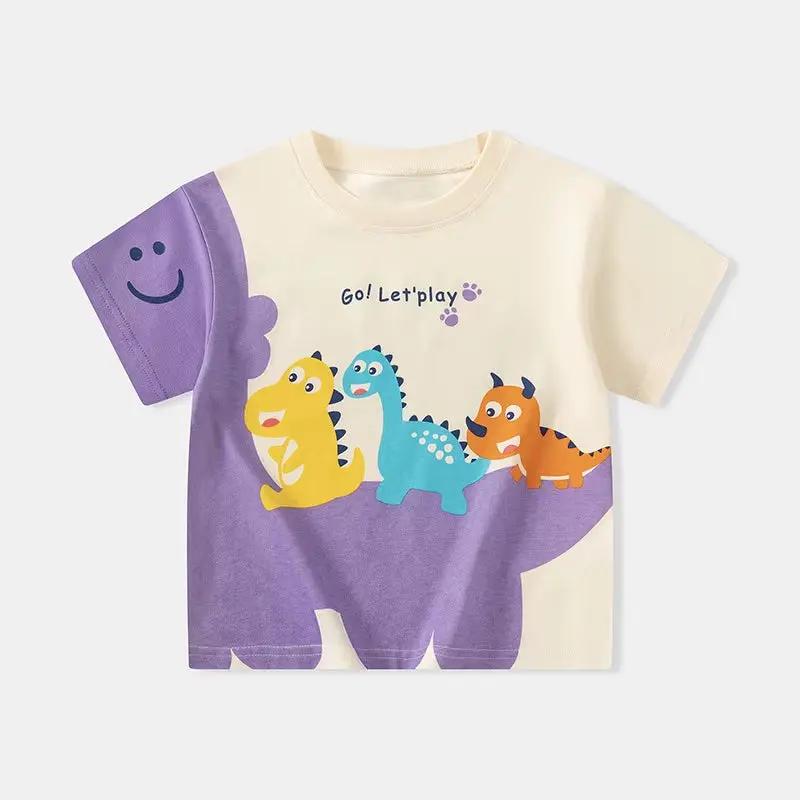 2025 Summer Children Boy Shorts Sleeve T-Shirts Cartoon Dinosaur Cotton Baby Boy Top 2-8 Years Kids Toddler Boy T Shirts Clothes