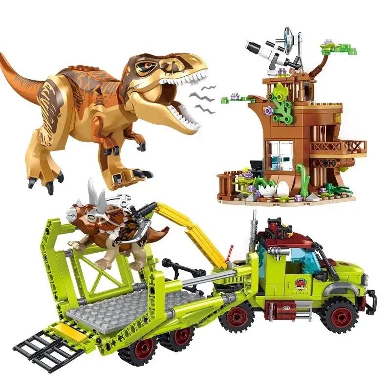 Jurassic Dinosaur Rescue Adventure Building Set with Movable T-Rex Figure Sturdy Tree House & Rescue Truck Model Building Blocks
