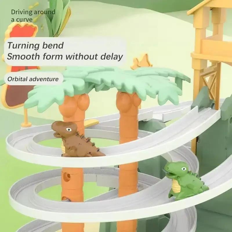 Electric Double Track Dinosaur Slide Dynamic Climbing Stairs Adventure Children Acousto Optic Educational Toy Kids Birthday Gift