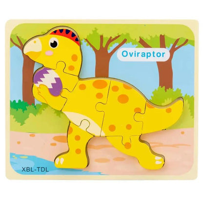 Baby Wooden Cartoon Dinosaur 3D Puzzle Jigsaw for Kids Boy Girl Montessori Early Learning Educatioanl Puzzle Toys
